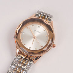 Two Tone Woman Silver Chain Watch Rosegold White