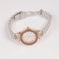 Two Tone Woman Silver Chain Watch Rosegold White