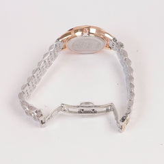 Two Tone Woman Silver Chain Watch Rosegold White