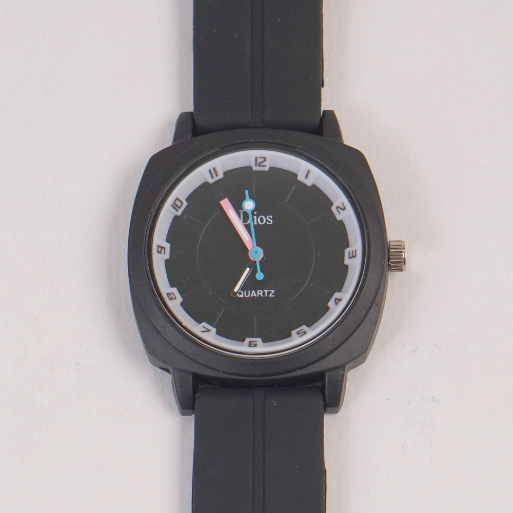 Woman Watch Black Dial With Rubber Straps