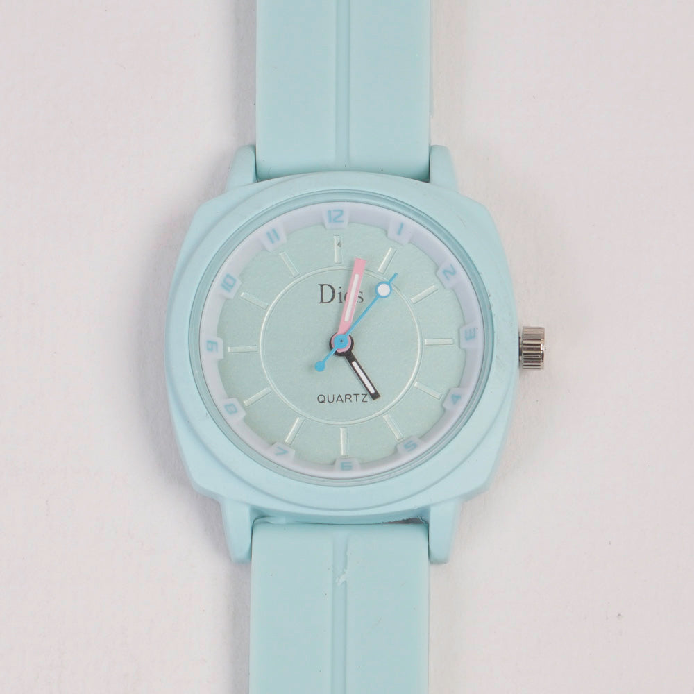 Woman Watch Cyan Dial With Rubber Straps