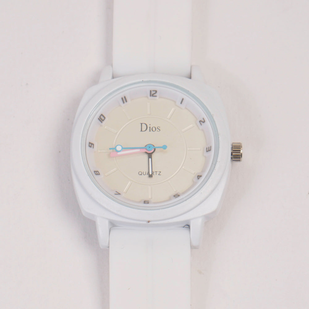 Woman Watch White Dial With Rubber Straps