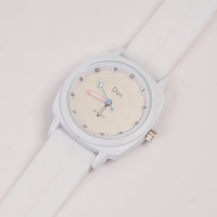 Woman Watch White Dial With Rubber Straps