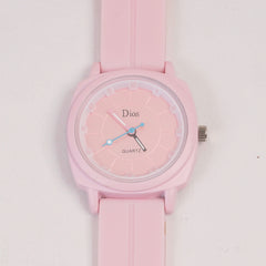 Woman Watch Pink Dial With Rubber Straps