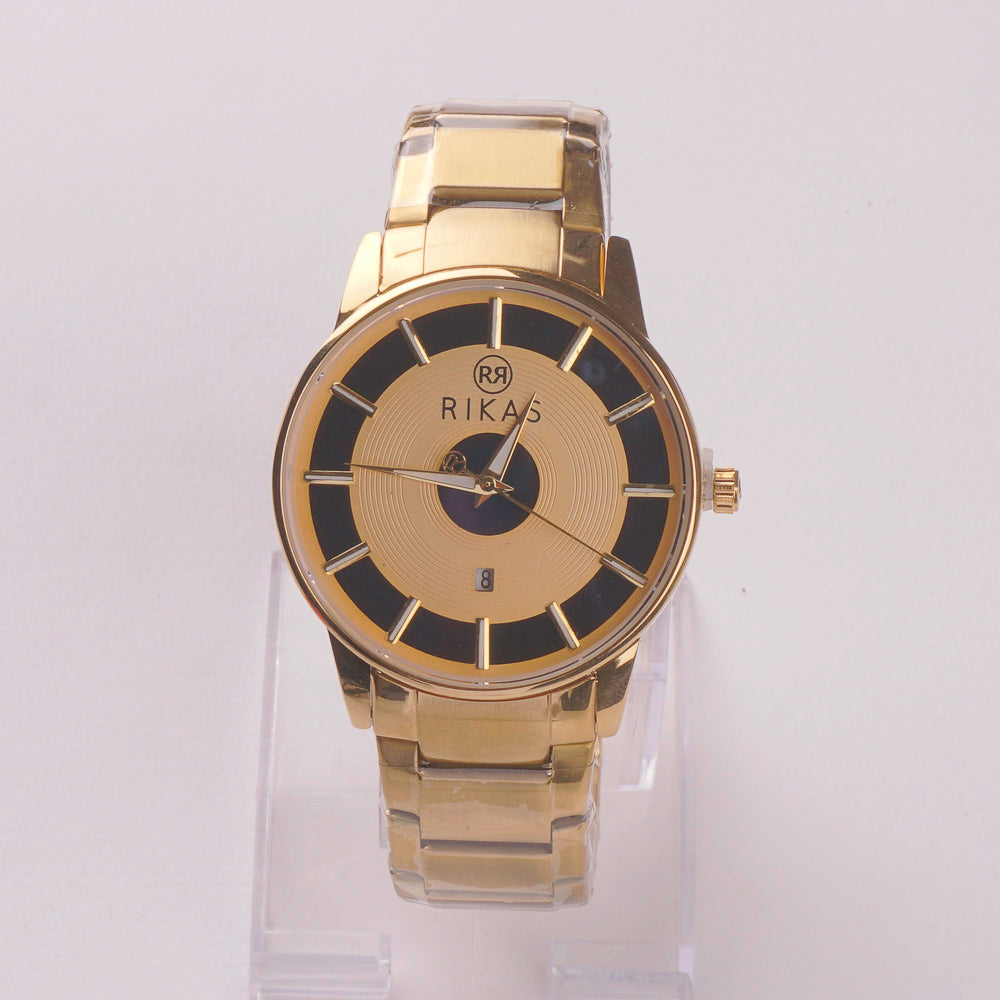 Mens Golden Chain Wrist Watch Wheel Design