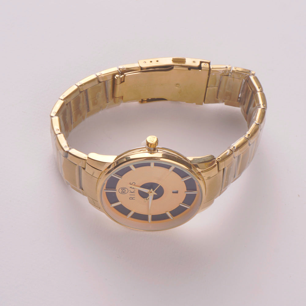 Mens Golden Chain Wrist Watch Wheel Design