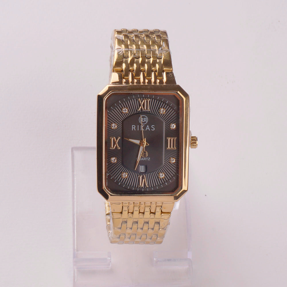 Mens Golden Chain Wrist Watch Rectangle Design Black