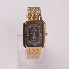 Mens Golden Chain Wrist Watch Rectangle Design Black