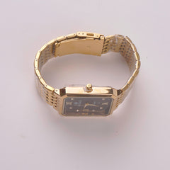 Mens Golden Chain Wrist Watch Rectangle Design Black