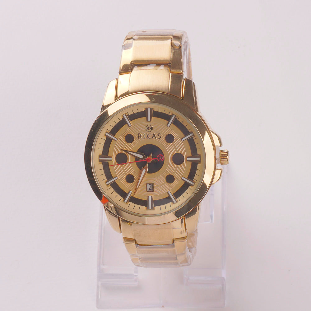 Mens Golden Chain Wrist Watch Wheel Design