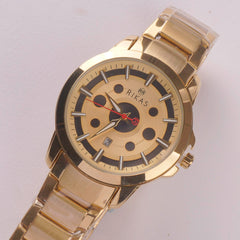 Mens Golden Chain Wrist Watch Wheel Design