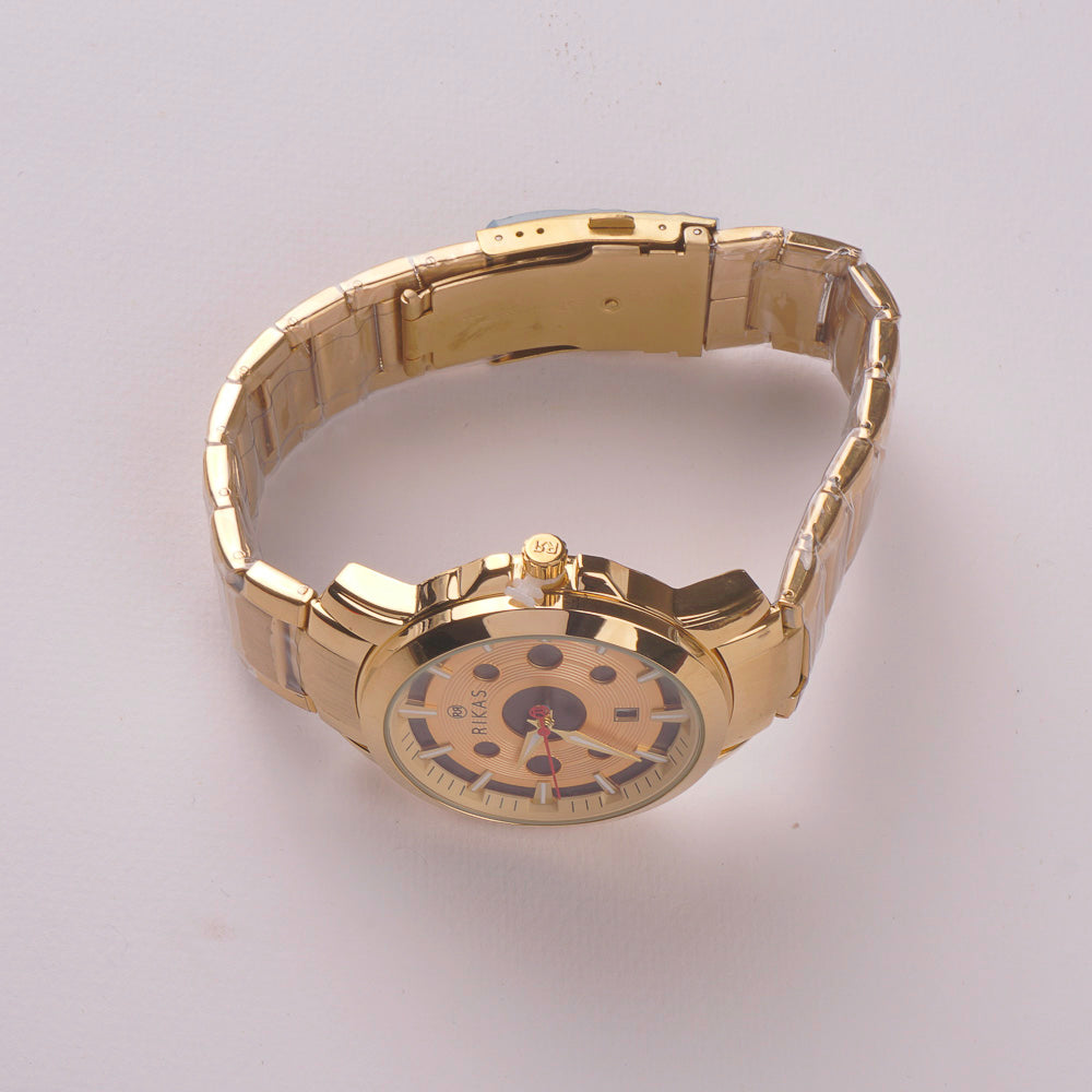 Mens Golden Chain Wrist Watch Wheel Design