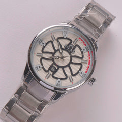 Mens Silver Chain Wrist Watch Flower Design