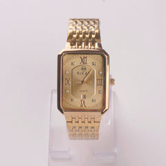 Mens Golden Chain Wrist Watch Rectangle Design Golden