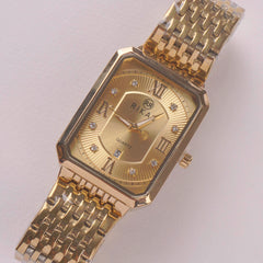 Mens Golden Chain Wrist Watch Rectangle Design Golden