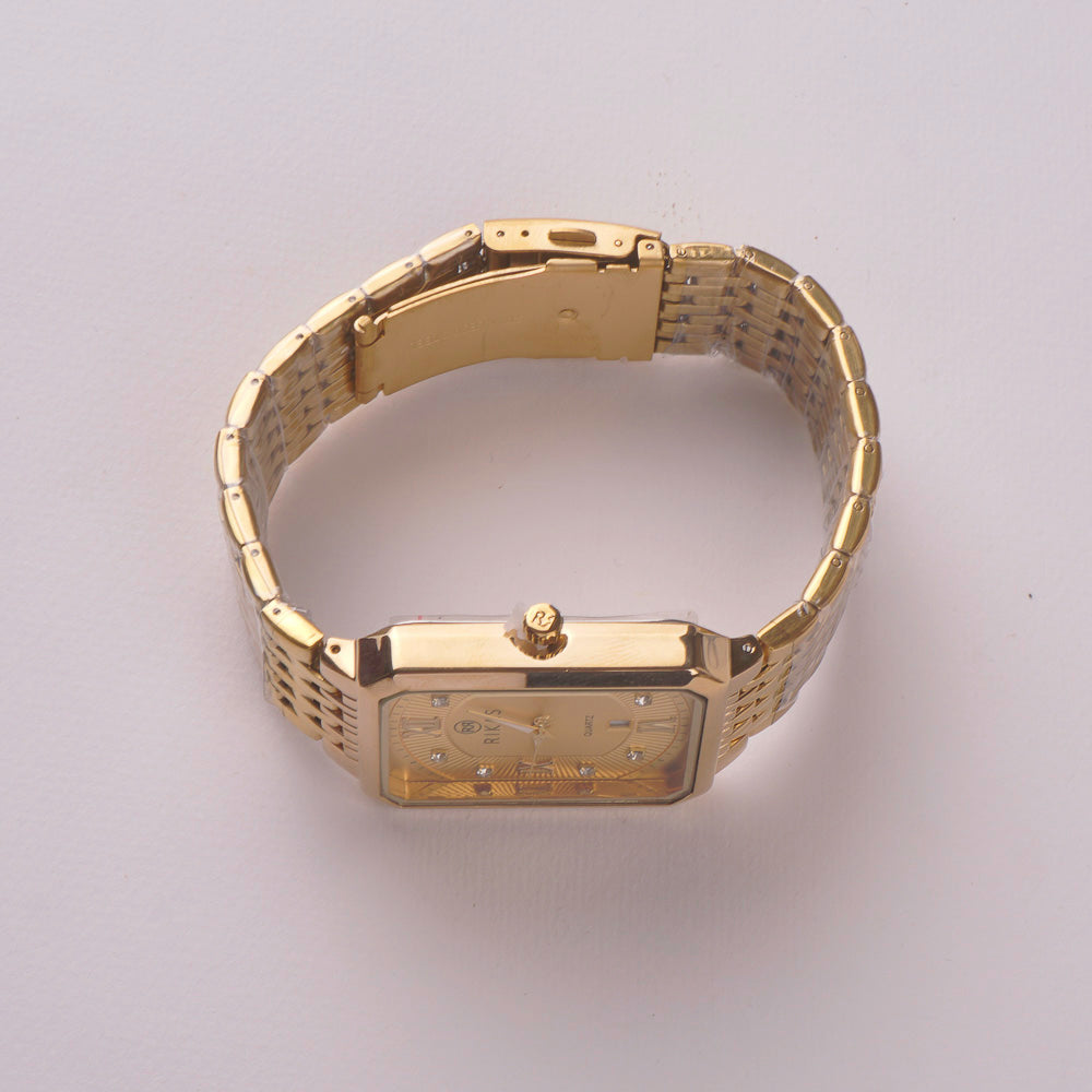 Mens Golden Chain Wrist Watch Rectangle Design Golden