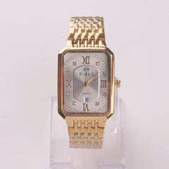 Mens Golden Chain Wrist Watch Rectangle Design White