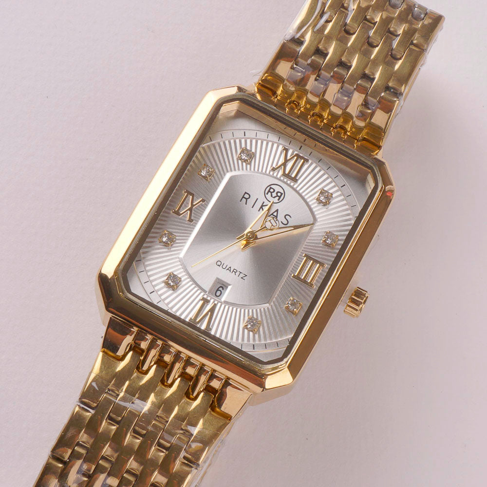 Mens Golden Chain Wrist Watch Rectangle Design White