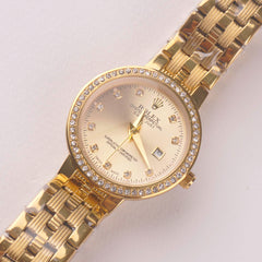 Women's Golden Chain Wrist Watch With Golden Dial