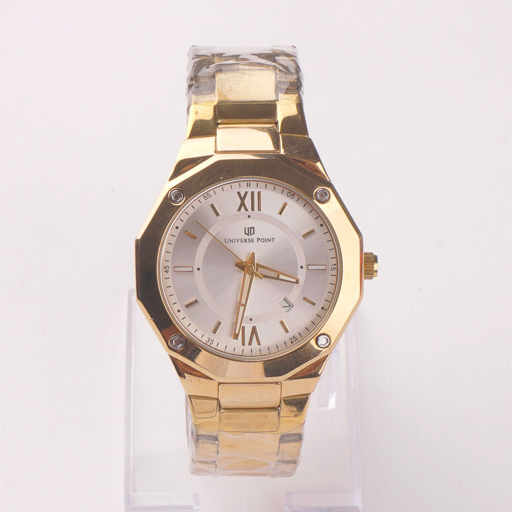 Golden Chain Mans Wrist Watch White Dial