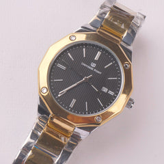 Two Tone Golden Chain Mans Wrist Watch Black Dial