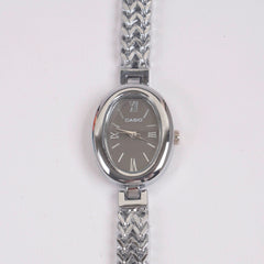 Woman Silver Chain Watch Black Dial
