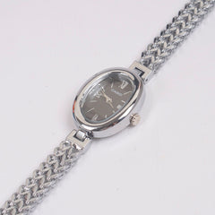Woman Silver Chain Watch Black Dial