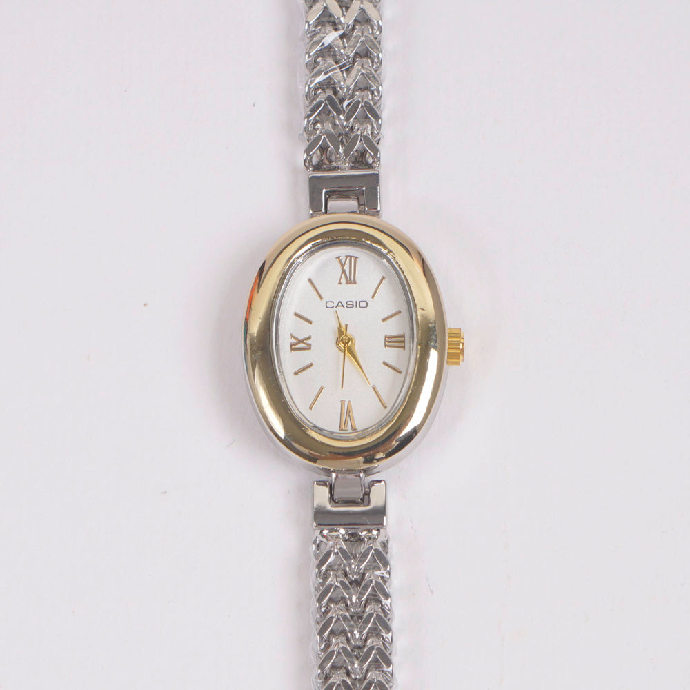Two Tone Woman Silver Chain Watch White Dial