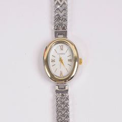 Two Tone Woman Silver Chain Watch White Dial