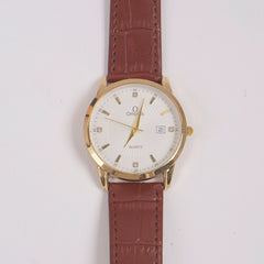 Man's Wrist Watch Golden with Brown Straps White