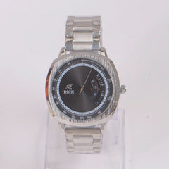 Mans Silver Chain Wrist Watch Black Dial