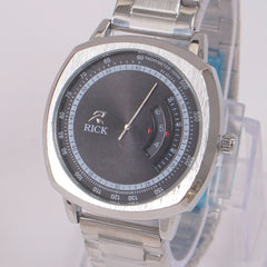 Mans Silver Chain Wrist Watch Black Dial