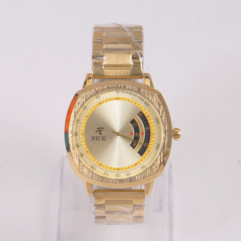 Mans Golden Chain Wrist Watch Golden Dial