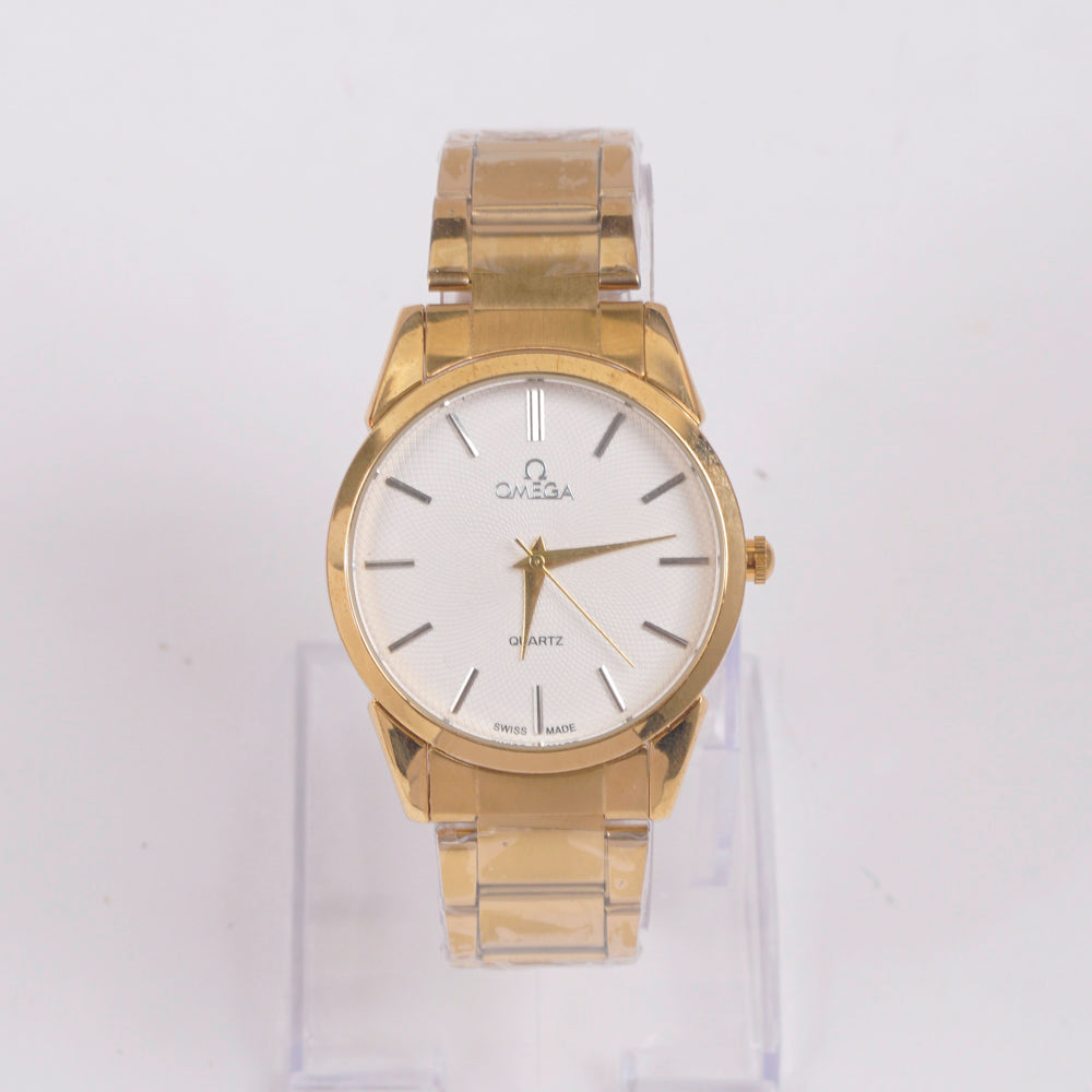 Mans Golden Chain Wrist Watch White Dial