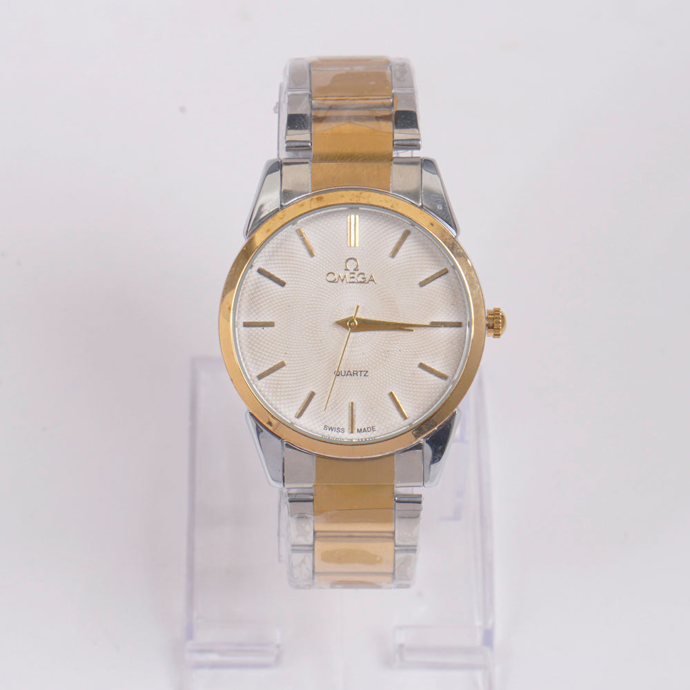 Two Tone Mans Golden Chain Wrist Watch White Dial