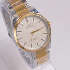 Two Tone Mans Golden Chain Wrist Watch White Dial