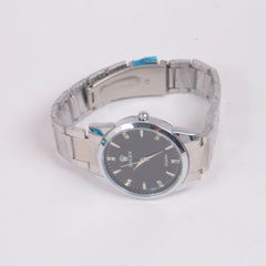 Mans Silver Chain Wrist Watch Black Dial