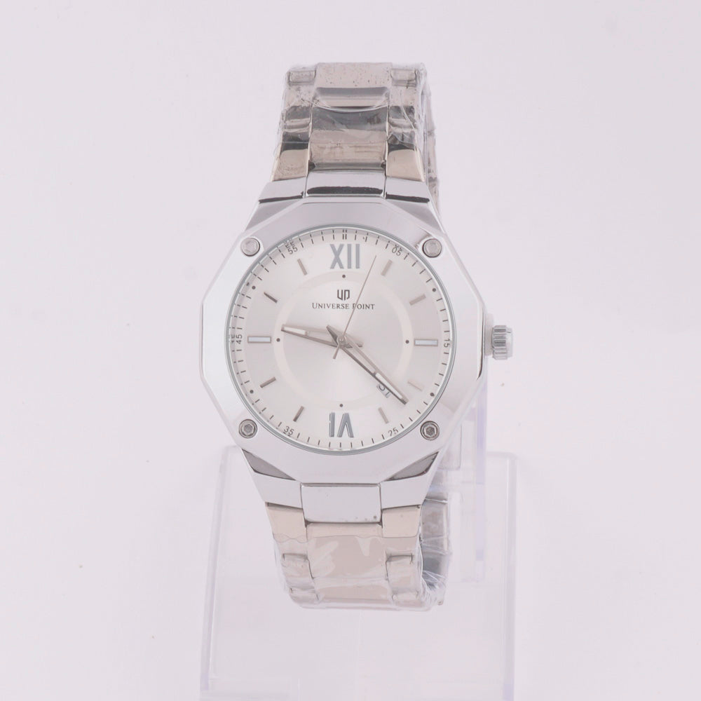 Silver Chain Mans Watch With White Dial