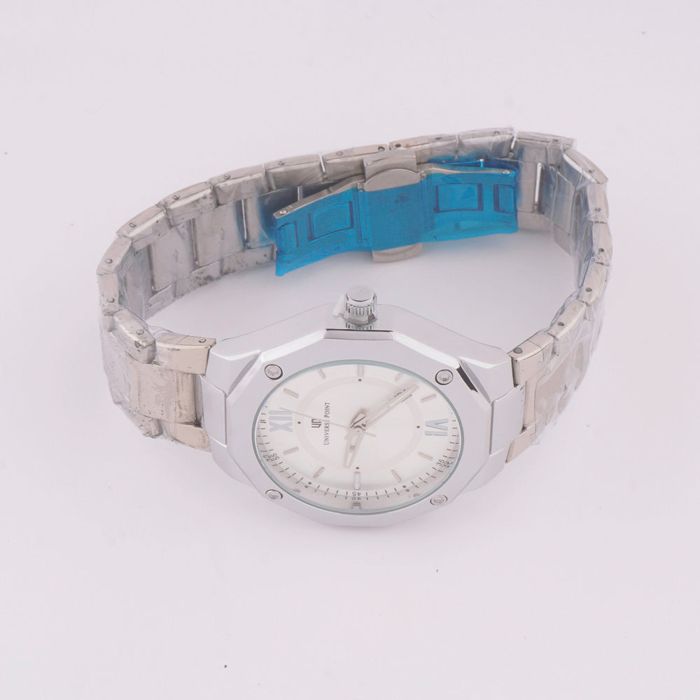 Silver Chain Mans Watch With White Dial