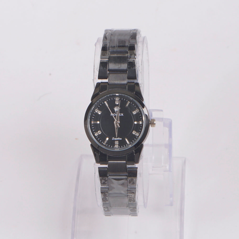 Womans Black Chain Watch with Black Dial