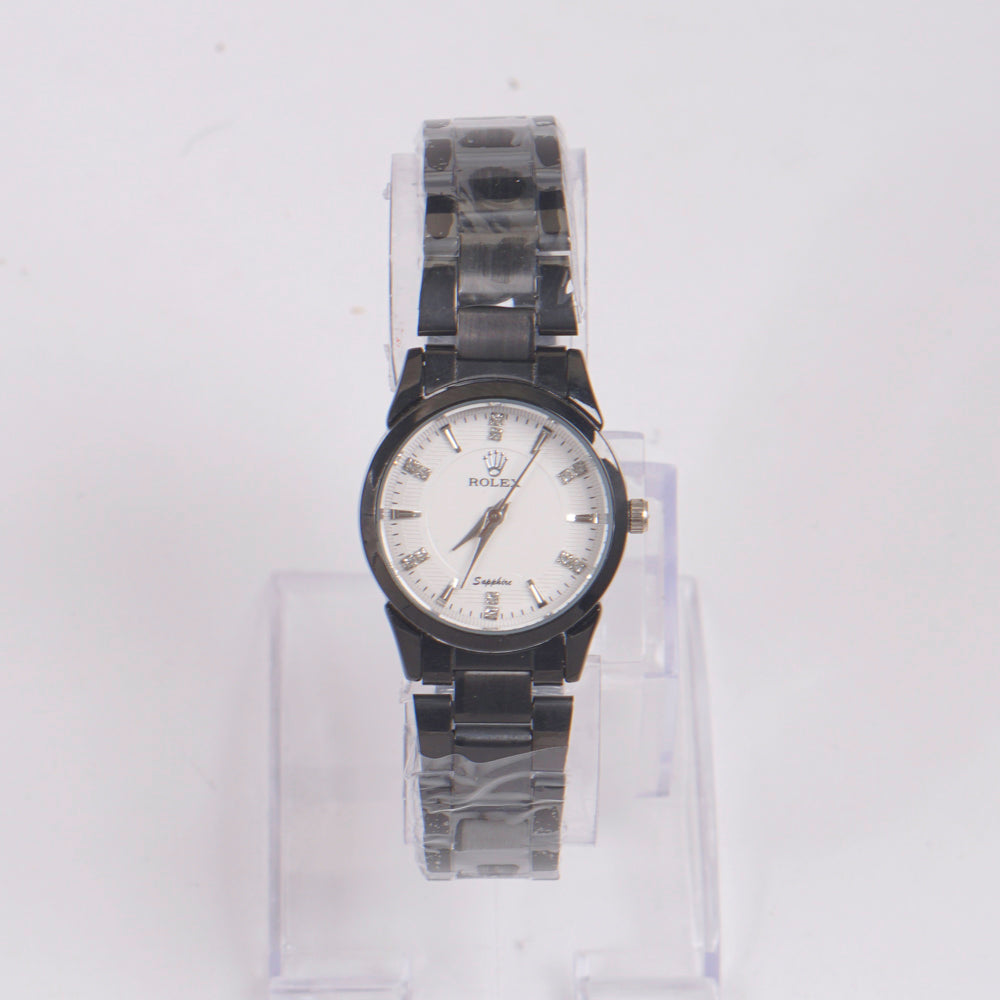 Womans Black Chain Watch with White Dial