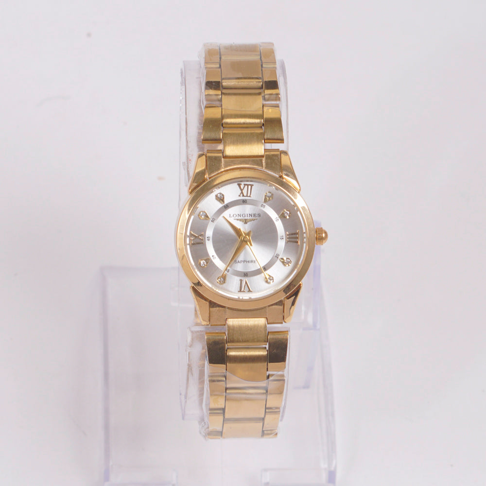 Womans Golden Chain Watch with Silver Dial
