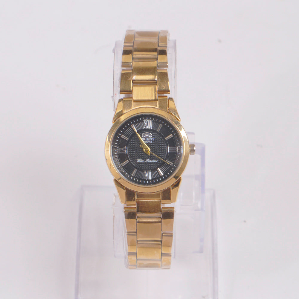 Womans Golden Chain Watch with Black Dial