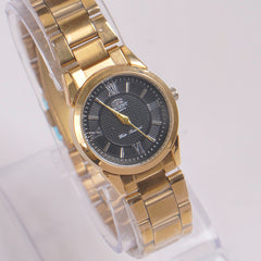 Womans Golden Chain Watch with Black Dial