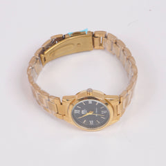 Womans Golden Chain Watch with Black Dial