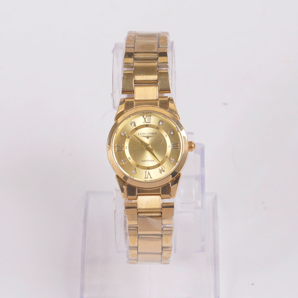 Womans Golden Chain Watch with Golden Dial