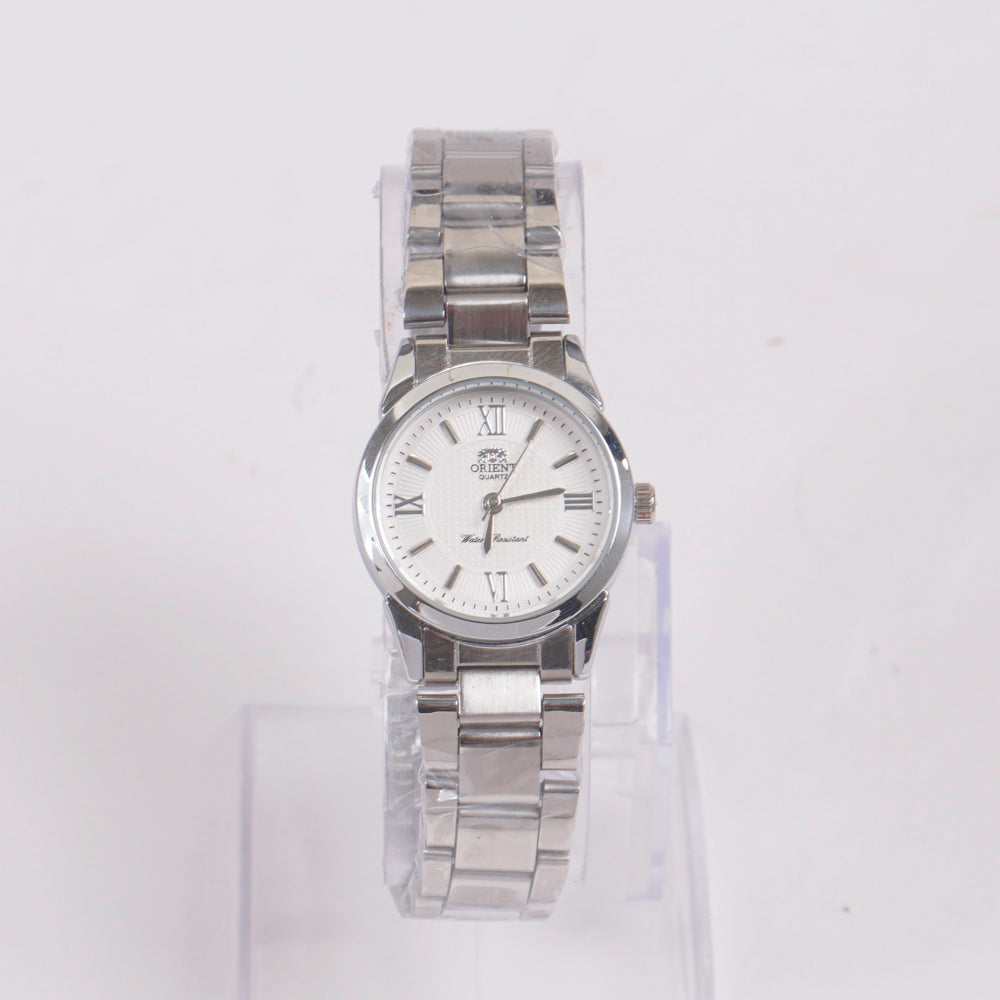 Womans Silver Chain Watch with White Dial