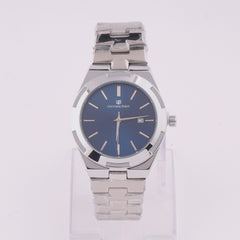 Silver Chain Mans Watch With Blue Dial