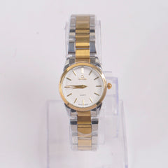 Two Tone Womans Silver Chain Watch with White Dial