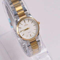 Two Tone Womans Silver Chain Watch with White Dial